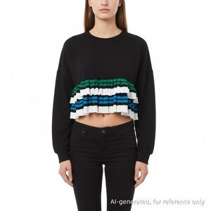 Black and Multicolor Ruffle Sweatshirt